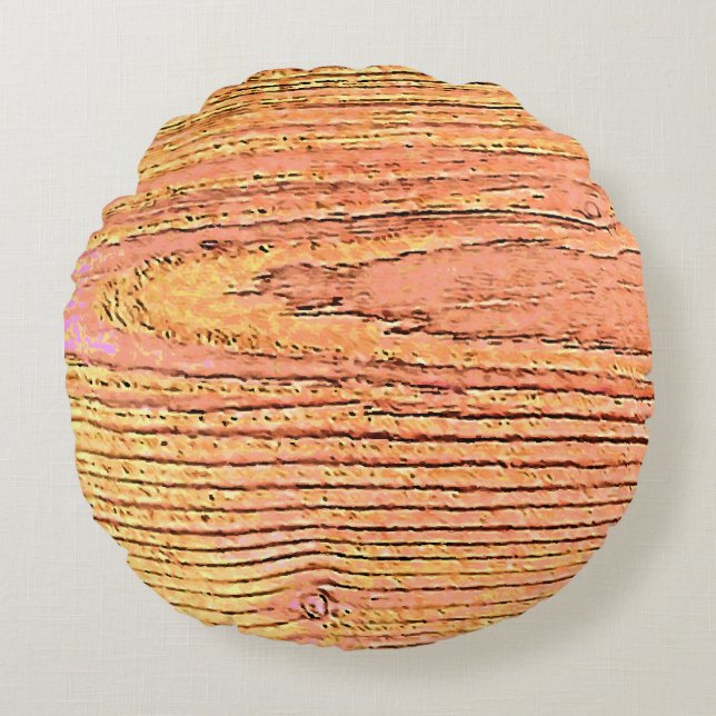 Almofada Redonda imitação de madeira rústica e amantes da natureza (Frente)