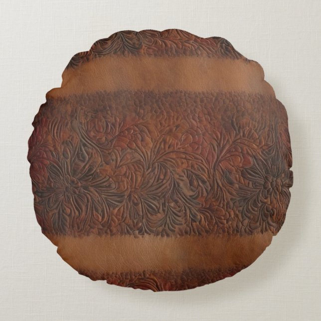 Almofada Redonda Imitação Floral Emboscada Olho De Couro (Frente)