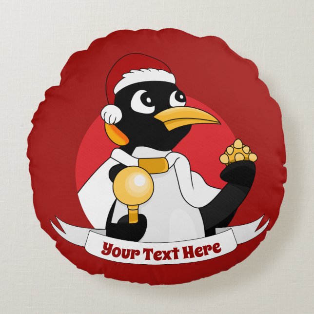 Almofada Redonda Imperador de pinguins de Natal Travesseiro redondo (Frente)