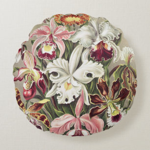 Almofada Redonda Impressão Botânica Vintage de Orquídea de Ernst Ha