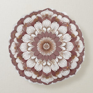 Almofada Redonda Impressão de Arte de Parede Mandala Floral Marrom