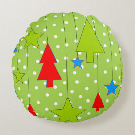 Almofada Redonda Impressão de Árvore de Natal Festiva