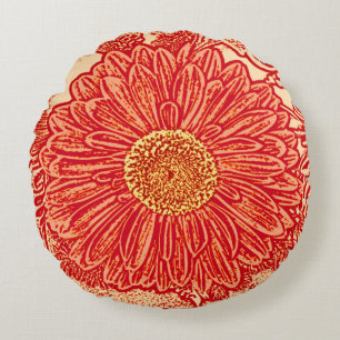 Almofada Redonda Impressão de bloco da margarida do Gerbera,