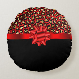 Almofada Redonda Impressão de leopardo vermelho, dourado e preto co