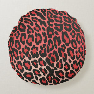Almofada Redonda Impressão de Leopardo Vermelho e Preto Negrito