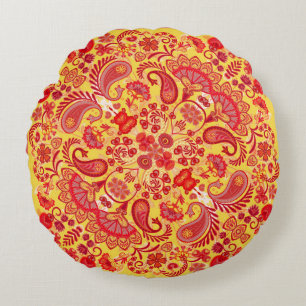 Almofada Redonda impressão de ornamento de vintage paisley bandana