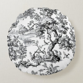 Almofada Redonda Impressão de Toile Preto