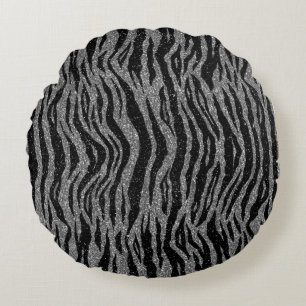 Almofada Redonda Impressão de Zebra Preto e Cinza Prata