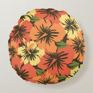 Almofada Redonda Impressão floral havaiano da camisa do hibiscus
