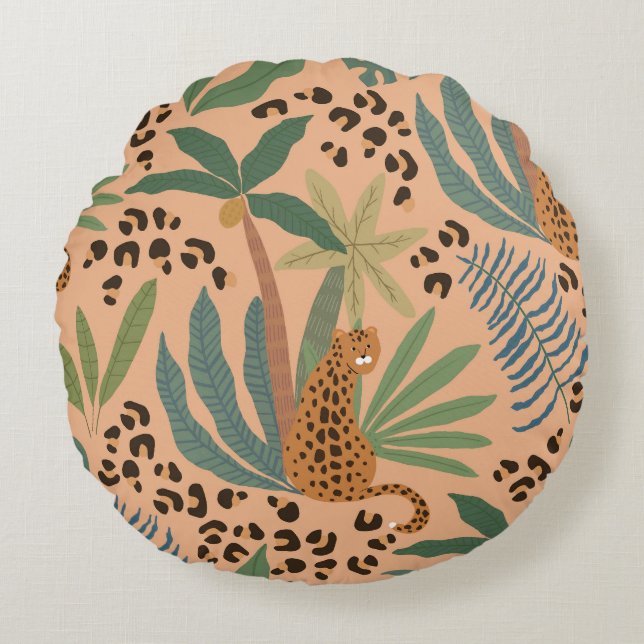 Almofada Redonda Impressão sobre o leopardo da selva: padrão sem so (Frente)