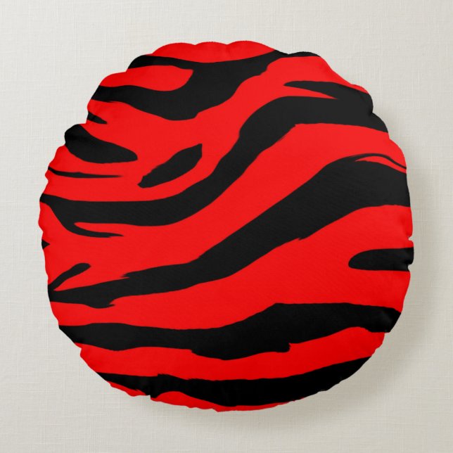 Almofada Redonda Impressão vermelho brilhante da zebra (Frente)