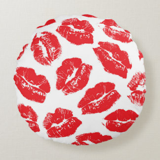Almofada Redonda Imprint Kiss Red Lábios: Vintage sem costura