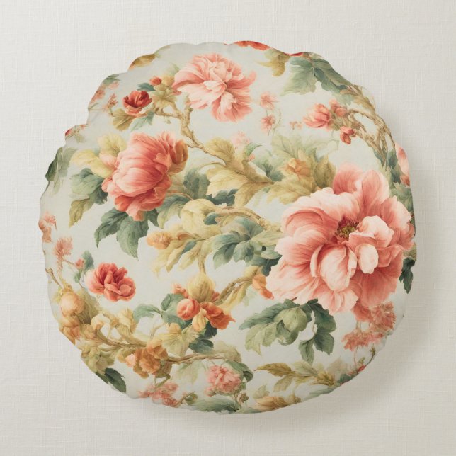 Almofada Redonda Incríveis Flores, Folhas. Pintura (Frente)
