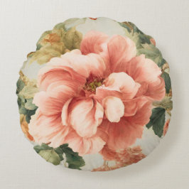 Almofada Redonda Incríveis Flores, Folhas. Pintura