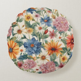 Almofada Redonda Incrível Flores de Jardim de Verão