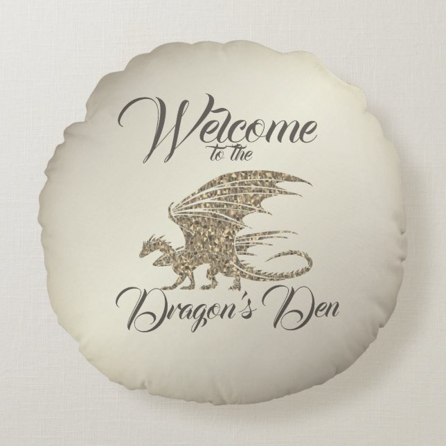 Almofada Redonda Incrível Ouro de Dragão Mosaico Boas-vindas (Frente)