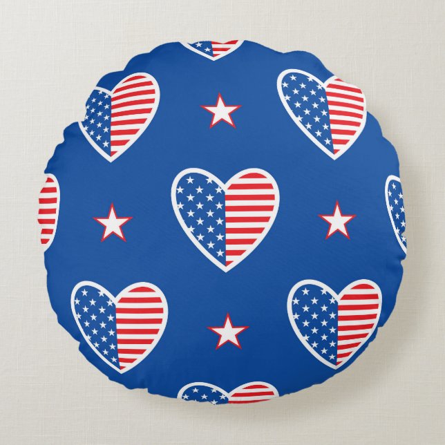 Almofada Redonda Independência Americana: Padrão Vintage Patriótico (Frente)