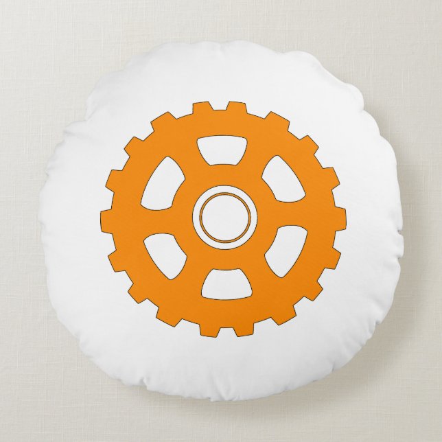 Almofada Redonda Industrial Orange Gear Cogwheel (Frente)