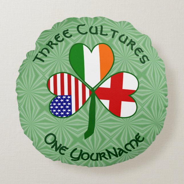 Almofada Redonda Inglaterra Irlanda EUA Shamrock Flag Personalizado (Frente)