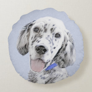 Almofada Redonda Inglês Setter Blue Belton pintando arte canina