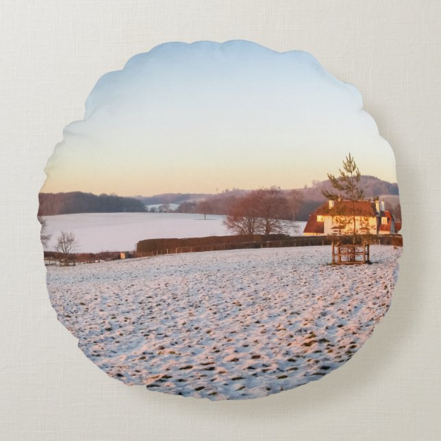 Almofada Redonda Inglês Winter Sunset - Personalizado (Frente)