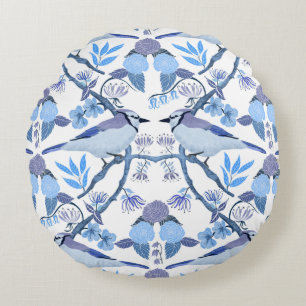 Almofada Redonda Inspirado em William Morris Bluejay Botânico