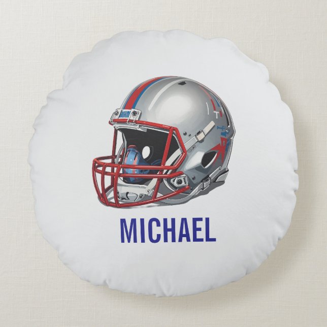 Almofada Redonda Inspirational Motivational Football Helmet Name (Frente)