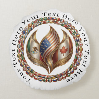 Almofada Redonda International Unity Flame with World Flags Emblem 
