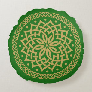 Almofada Redonda Intrair Dourado Flor Celta Mandala
