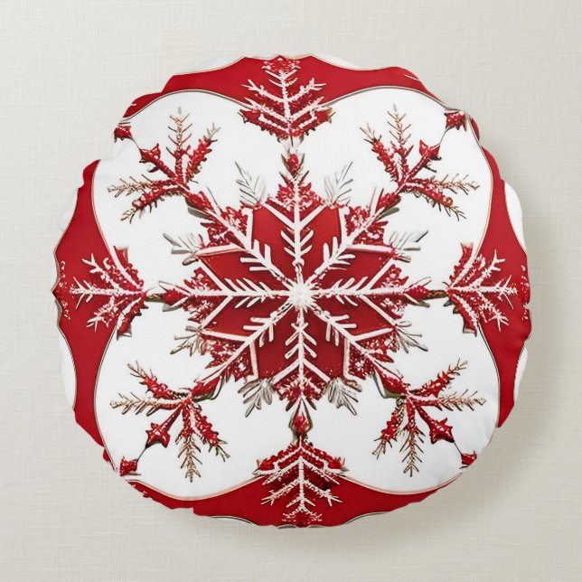 Almofada Redonda Intrate Red Snowflake Design (Frente)