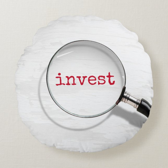 Almofada Redonda Investir Texto Sob Lupa (Frente)