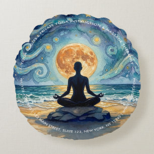 Almofada Redonda Ioga Meditação Céu Noturno Estrelado Lua Praia Oce