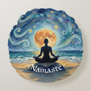 Almofada Redonda Ioga Meditação Estrela Noite Céu Lua Oceano Praia