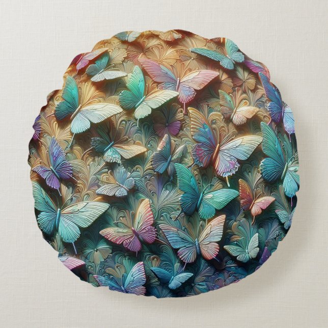 Almofada Redonda Iridescent Butterfly Garden (Frente)