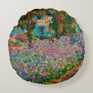 Almofada Redonda Irises Monet Garden Flores Giverny
