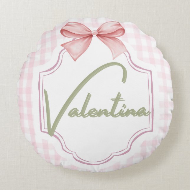 Almofada Redonda Irmandade de Bebê Personalizada Valentina Gingham (Frente)