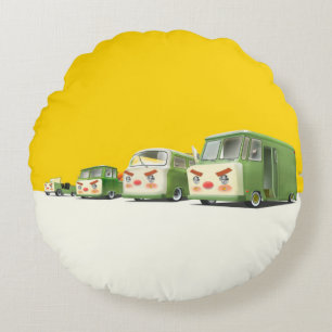 Almofada Redonda Iron T: Linha de Carros e Vans de Desenhos Retrô