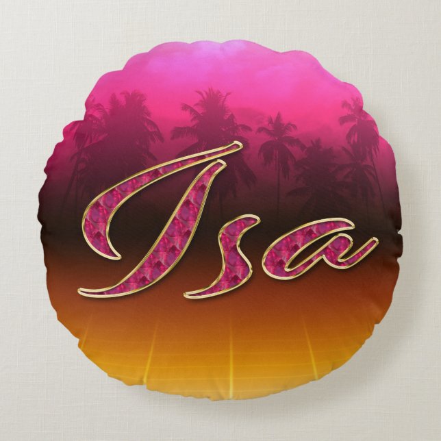 Almofada Redonda Isa Vorname Name golden pink Kissen (Frente)