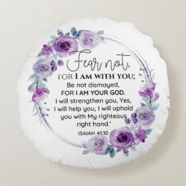 Almofada Redonda Isaiah 41:10 Medo não Escritura Floral Roxa