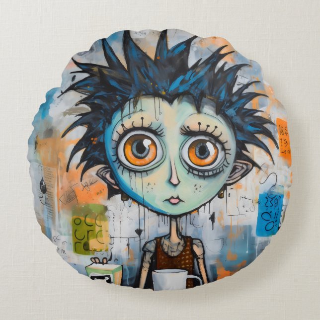 Almofada Redonda Isak Inkwell segunda-feira de manhã chorão (Frente)