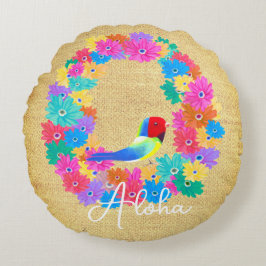 Almofada Redonda Island Rustic Bird 'Aloha' 