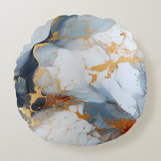 Almofada Redonda Ivory Marble with Gold & Rust Veins (Frente)