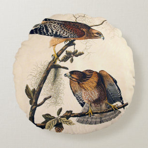 Almofada Redonda J.J. Audubon (falcão empurrado vermelho) (1829)