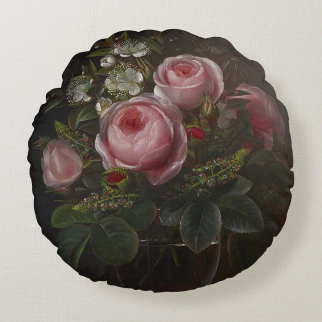 Almofada Redonda J.L. Jensen - Rosas e Árvores Anêmonas em um ... (Frente)