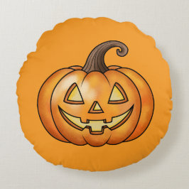 Almofada Redonda Jack O Lanterna Cartoon Pumpkin Orange Halloween