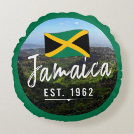 Almofada Redonda "Jamaica Est. Montanhas Azuis De 1962" Com Bandeir
