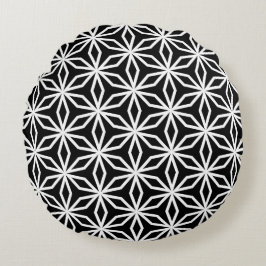 Almofada Redonda Japanese-Inspired Geometric Black and White 