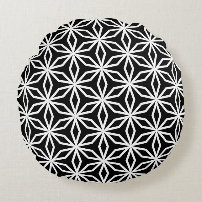 Almofada Redonda Japanese-Inspired Geometric Black and White  (Frente)