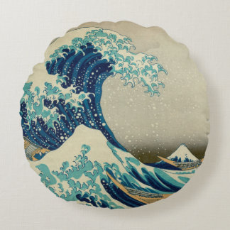 Almofada Redonda Japão - Arte Japonesa (Onda de Excelente em Kanaga