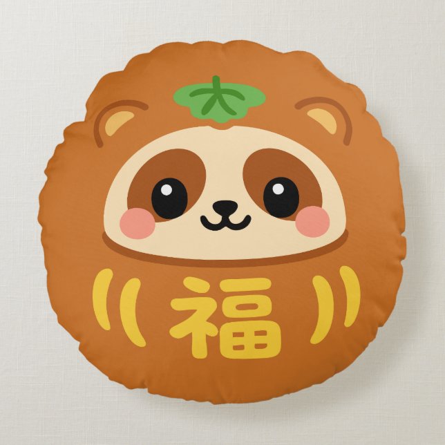 Almofada Redonda Japonês Kawaii daruma tanuki (Frente)
